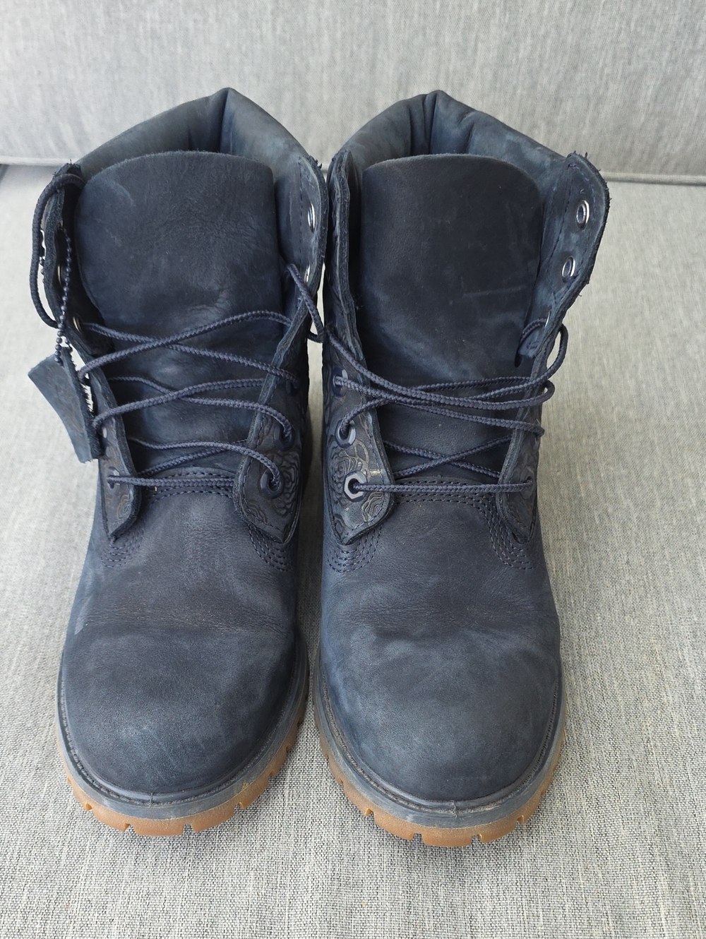 Timberland Premium 6-Inch Boots - Navy Embossed Floral/Rose Edition